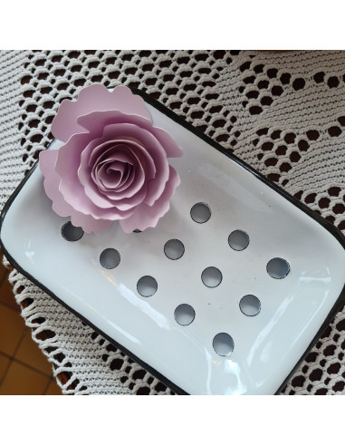 Porte savon blanc en émail retro avec grille de séchage amovible